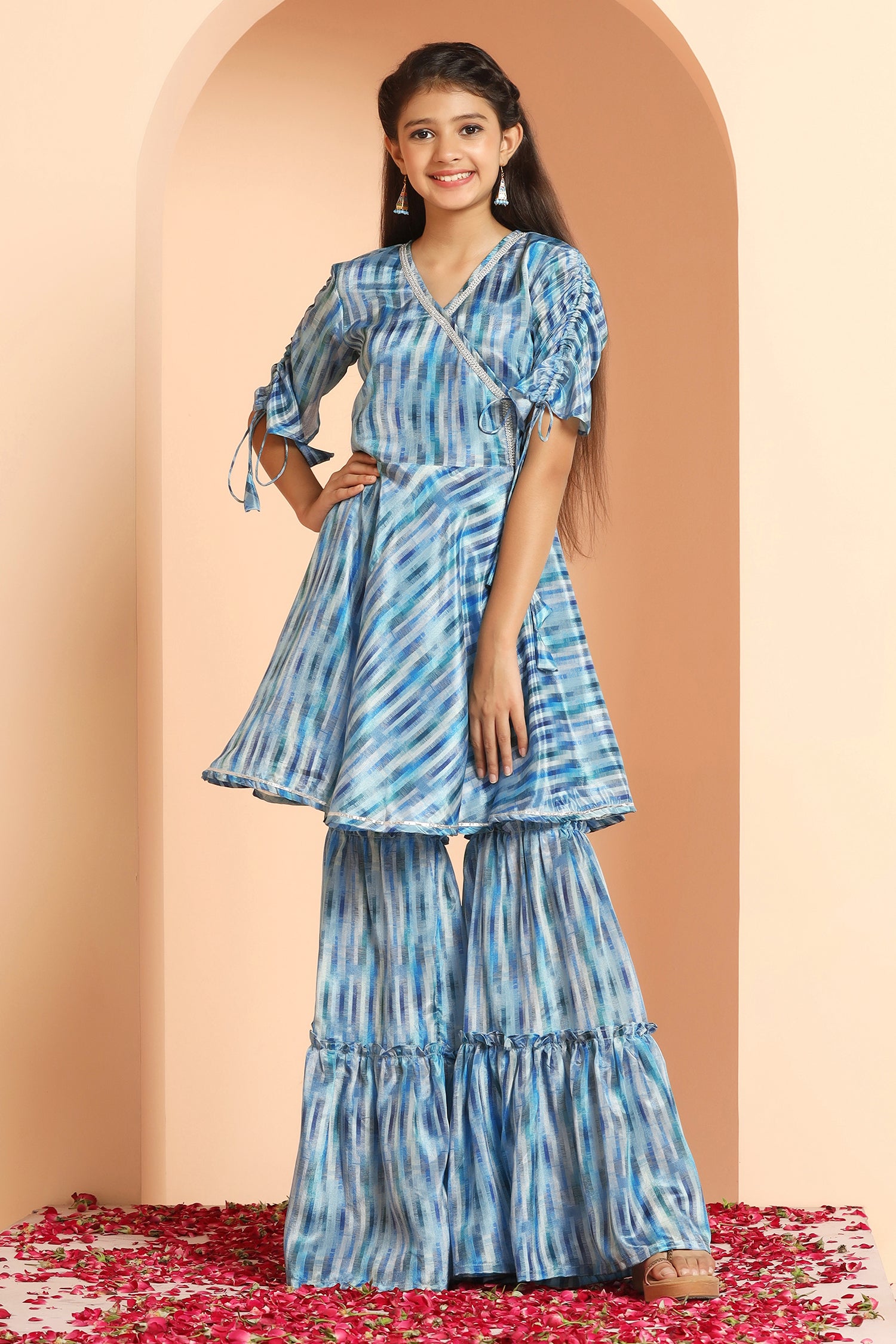 Sky Blue Brocade Silk Readymade Designer Sharara Suit For Girls (Set Of 8  Pcs) Catalog
